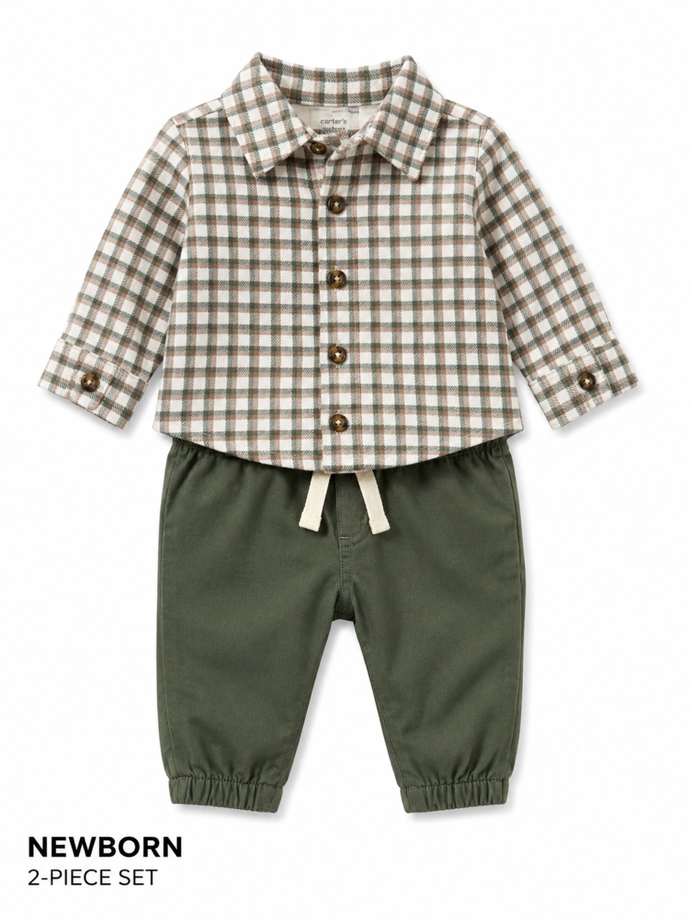 Carter's Green Plaid Button-Up Shirt and Olive Pants Set